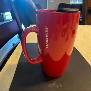 Starbucks Red Ceramic Mug with Black Lid